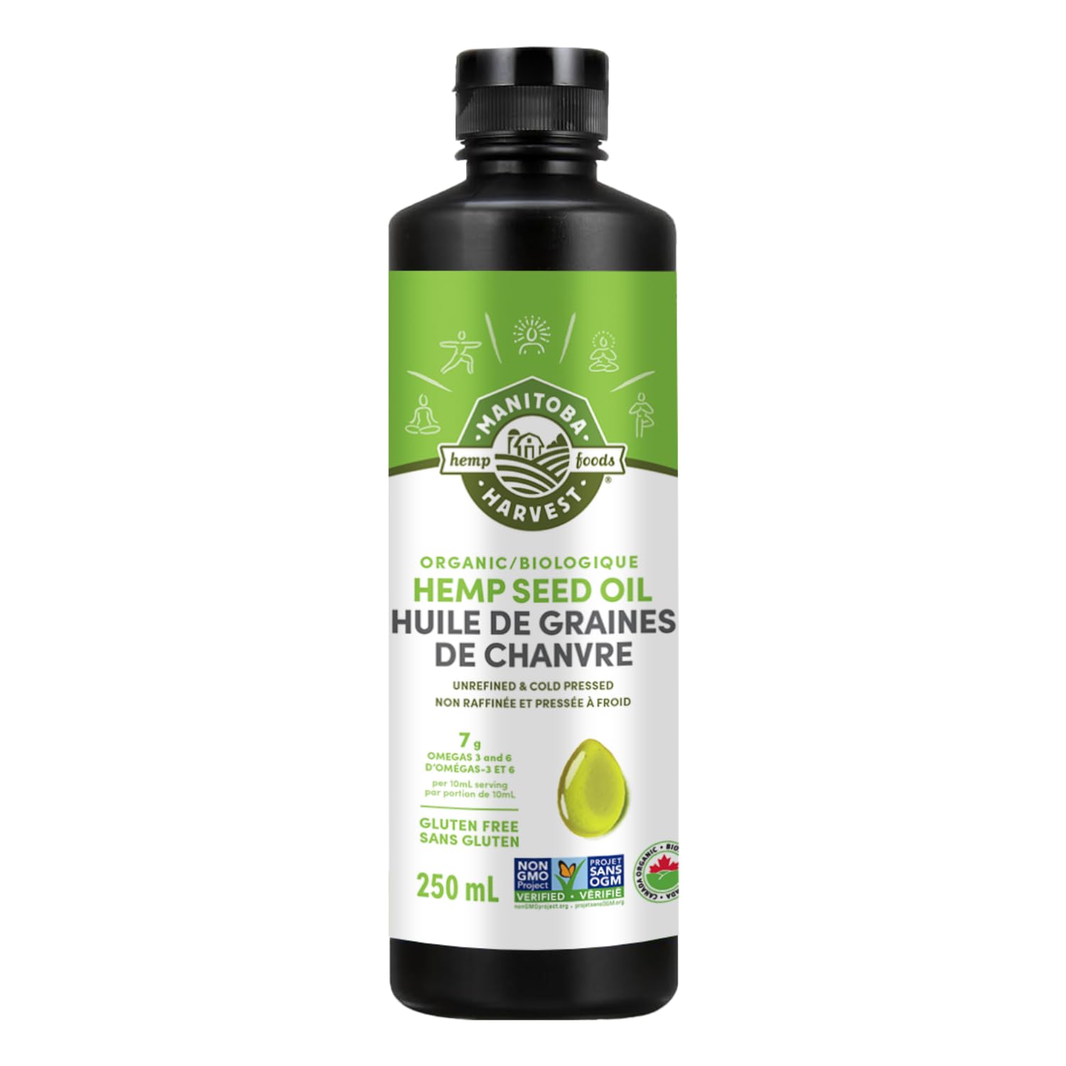 Manitoba Harvest Certified Organic Cold-Pressed Hemp Seed Oil, 250 ml | 8 g of O