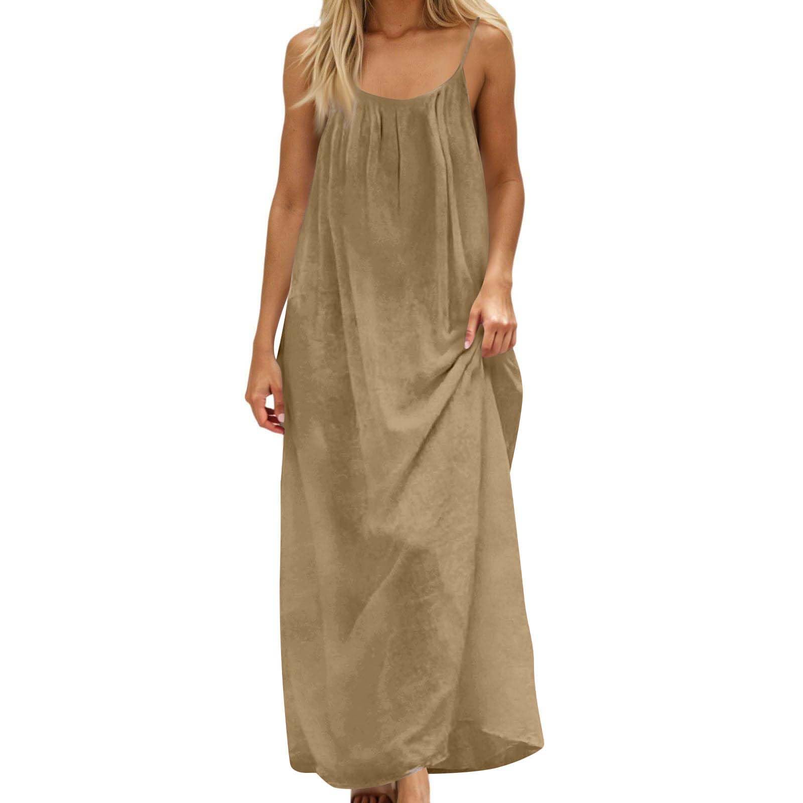Women's Backless Cami Dress Summer Sleeveless Long Open Back Lounge House Solid 