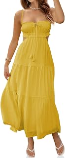 Fisoew Women's Spaghetti Strap Maxi Dress Summer Backless Cut Out Dresses