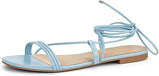 PARTY Women's Strappy Sandals Lace Up Flats Tie Up Open Toe Ankle Strap Shoes