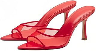 YIYA Women's Open Pointed Peep Toe Mules Kitten Heels Stiletto High Heels Slide Sandals Summer Slip On Backless Dress Spring Summer Pumps Shoes