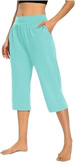 Wide Leg Yoga Pants Women High Waist Cropped Sweatpants Casual Summer Lounge Pants with Pockets