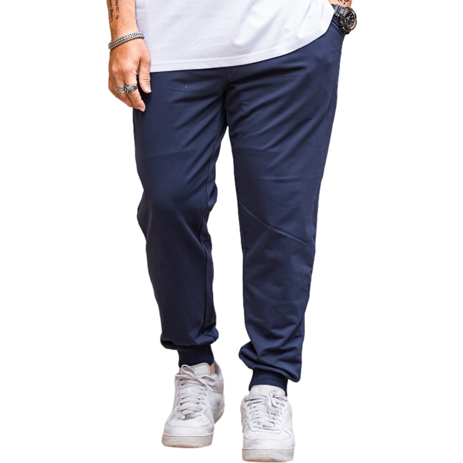 Men's Plus Size Loose Fit Cotton Jogging Bottoms with Cuffs Plain Casual Trouser