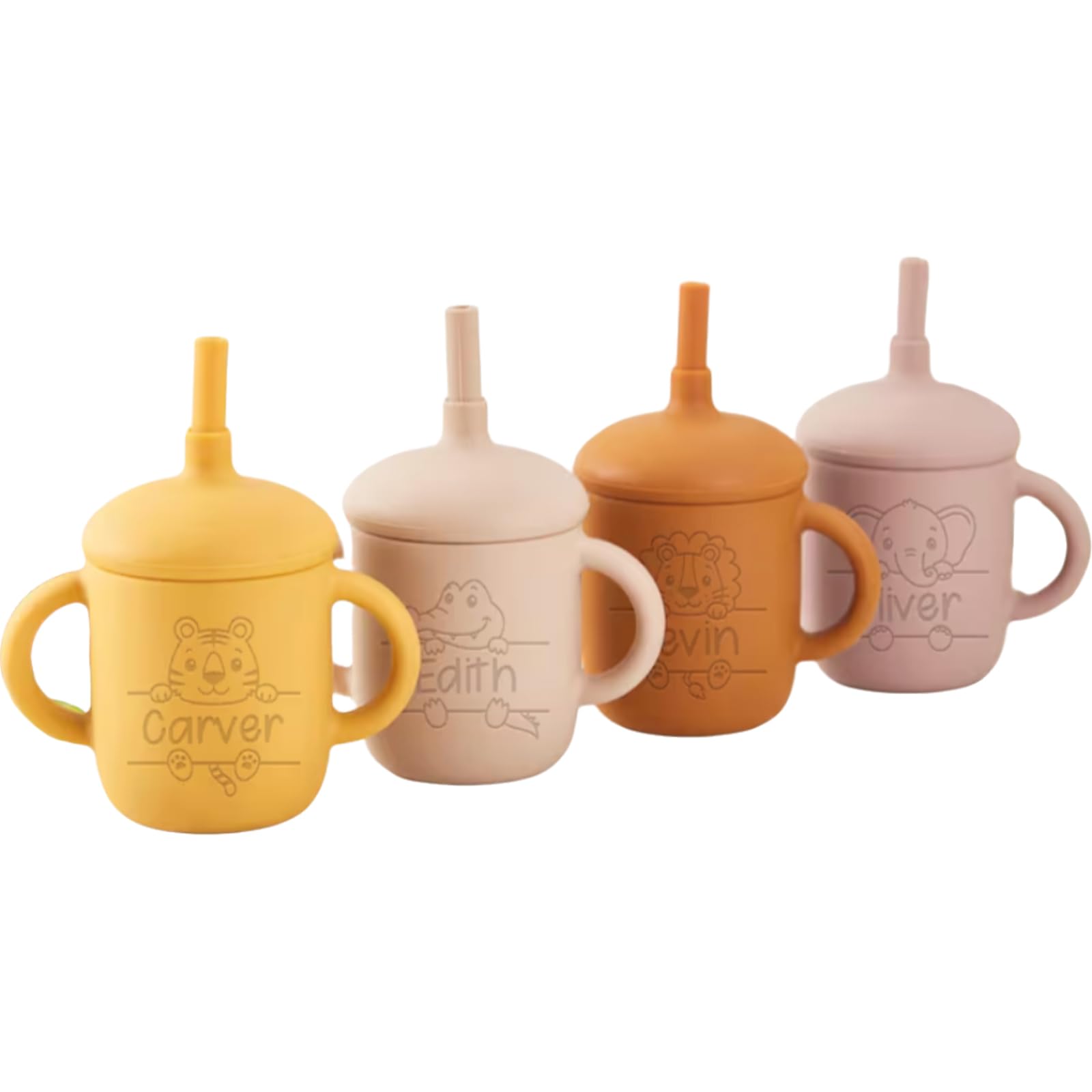 Personalized Silicone Baby Sippy Cup with Straw, Custom Engraved Name Leak-Proof