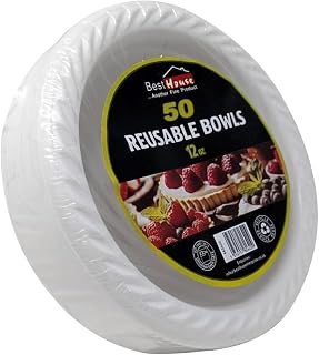 BH | 50 Pcs Reusable Bowls | 12 oz | Heavy Duty Dinnerware | Washable & Microwave Safe Bowls for Soup, Snacks & Desserts | Ideal for Birthday Parties, Catering, Camping & Everyday Use - By Best House