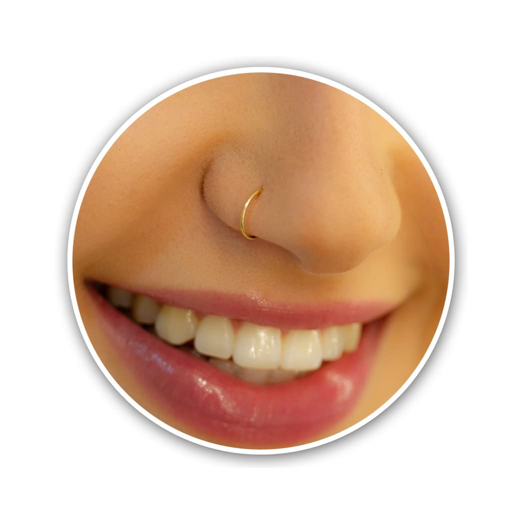 Gold Nose Ring - Tiny Thin 24 Gauge 7mm Gold Nose Hoop Piercing - 14k Gold Fille