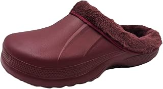 AMOJI winter clogs fur lined garden shoes slippers 1534, Red wine, 44 EU