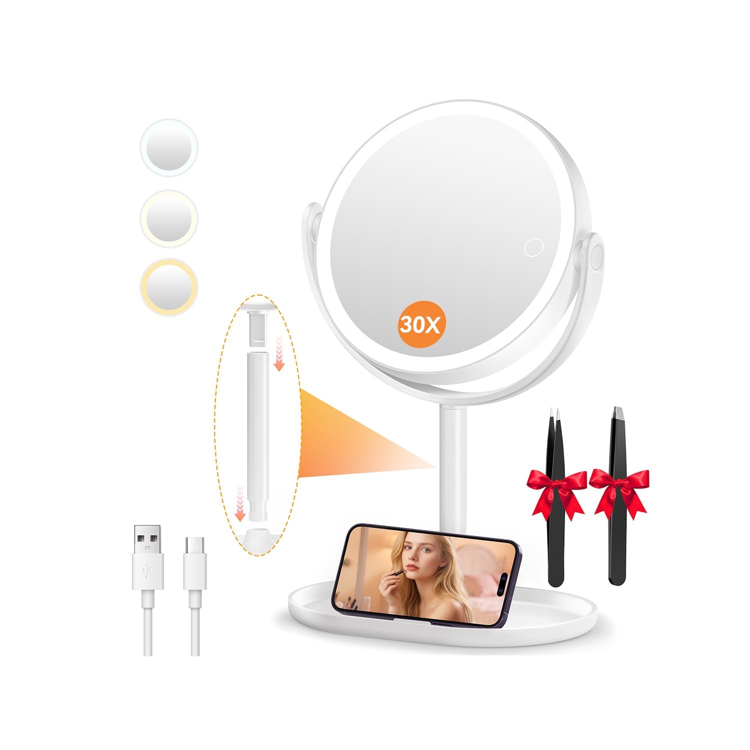 Auxmir LED Makeup Mirror with Light, 30X/1X Magnifying Mirror, Rechargeable | Do