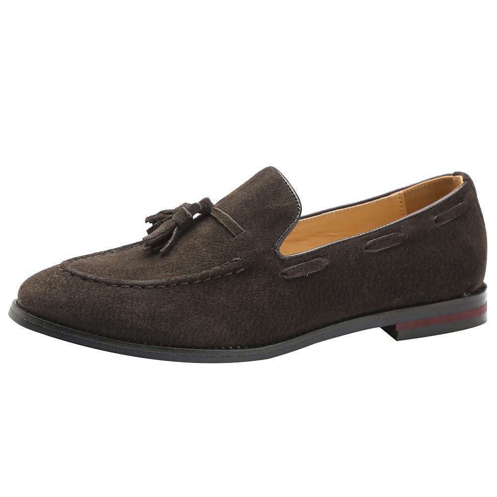 rismart Men's Handmade Tassels Suede Loafers Slip on Formal Loafers Shoes