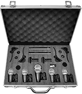 Pyle Pro 7-Piece Wired Dynamic Drum Mic Kit - Kick Bass, Tom / Snare Cymbals Mic Set - For Drums, Vocal Complete with Thread Clip, Inserts, Mic Holder, Case - PDKM7 (Renewed)