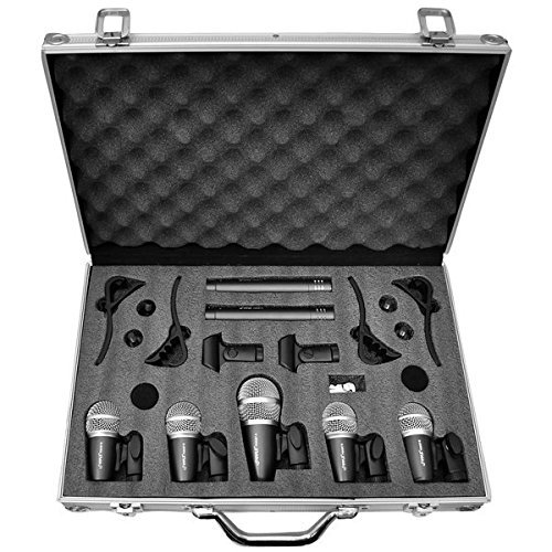 Pyle Pro 7-Piece Wired Dynamic Drum Mic Kit - Kick Bass, Tom / Snare Cymbals Mic