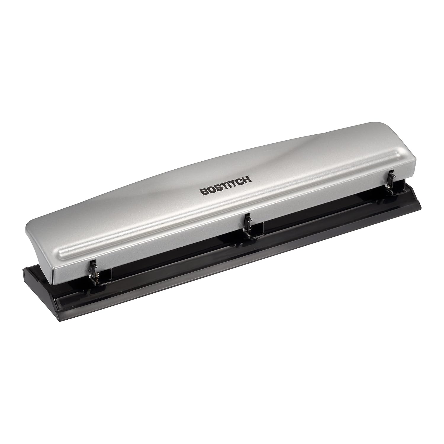 Bostitch Office 3 Hole Punch, Metal, 12 Sheet Capacity, Rubber Base, Silver | Al