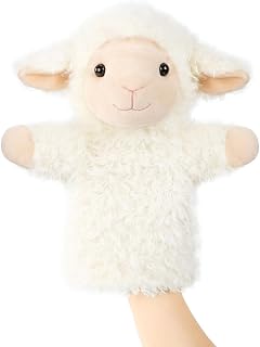 JUSTQUNSEEN Sheep Hand Puppets Lamb Plush Toy Stuffed Animal Soft Fuzzy for Baby Story Time Safe Washable Stuffed Adult Hands Fit Interactive Play
