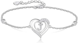 RIVIKO Heart Initial Bracelets for Women,925 Sterling Silver Letter Bracelets, Personalized Charm Alphabet Jewelry Valentines Christmas Mother’s Day Birthday Gifts for Women Friend Her Mom Wife Lady