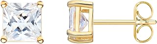 Amazon Essentials Plated Sterling Silver Cubic Zirconia Stud Earrings (Round & Princess)
