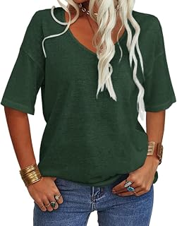 Tankaneo Maglietta da Donna con Scollo a V a Maniche Corte, Casual, Ampia, Estiva, Mezza Manica, Oversize, Maglietta a Tunica