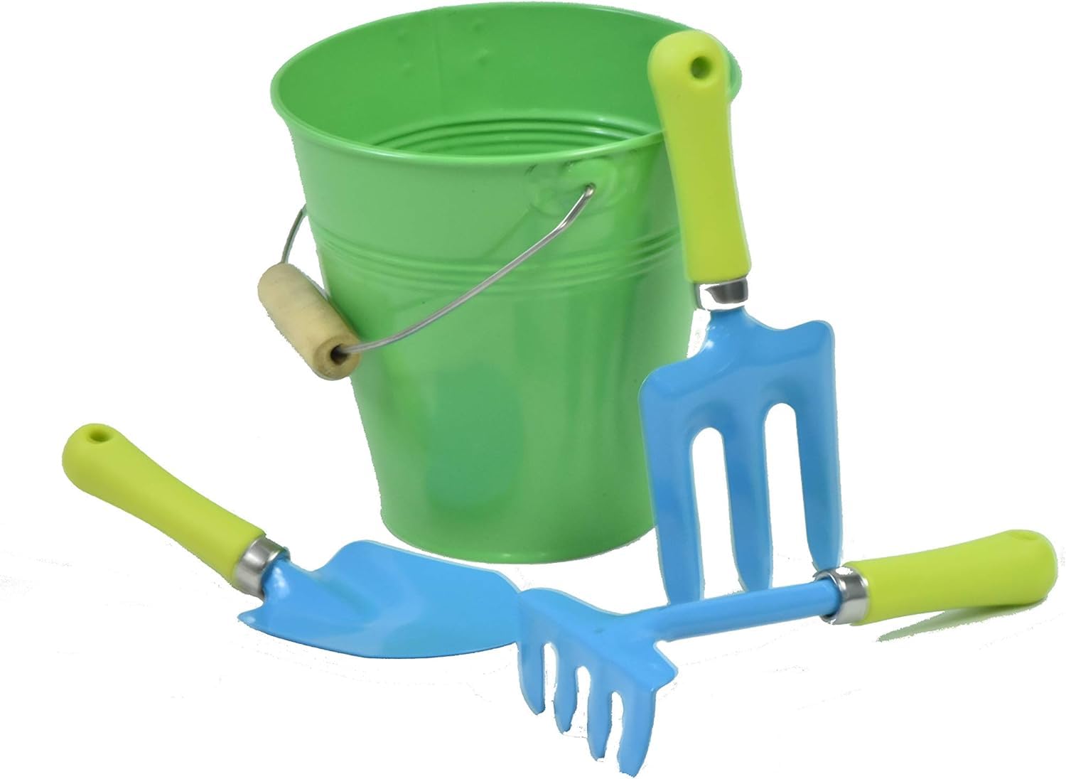 G & F Products JustForKids Garden Tool Set - Green Metal Pail with Real Mini Sho