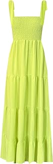 kinstell - Women's Summer Boho Spaghetti Strap Square Neck Ruffle Casual Beach Party Maxi Long Dress