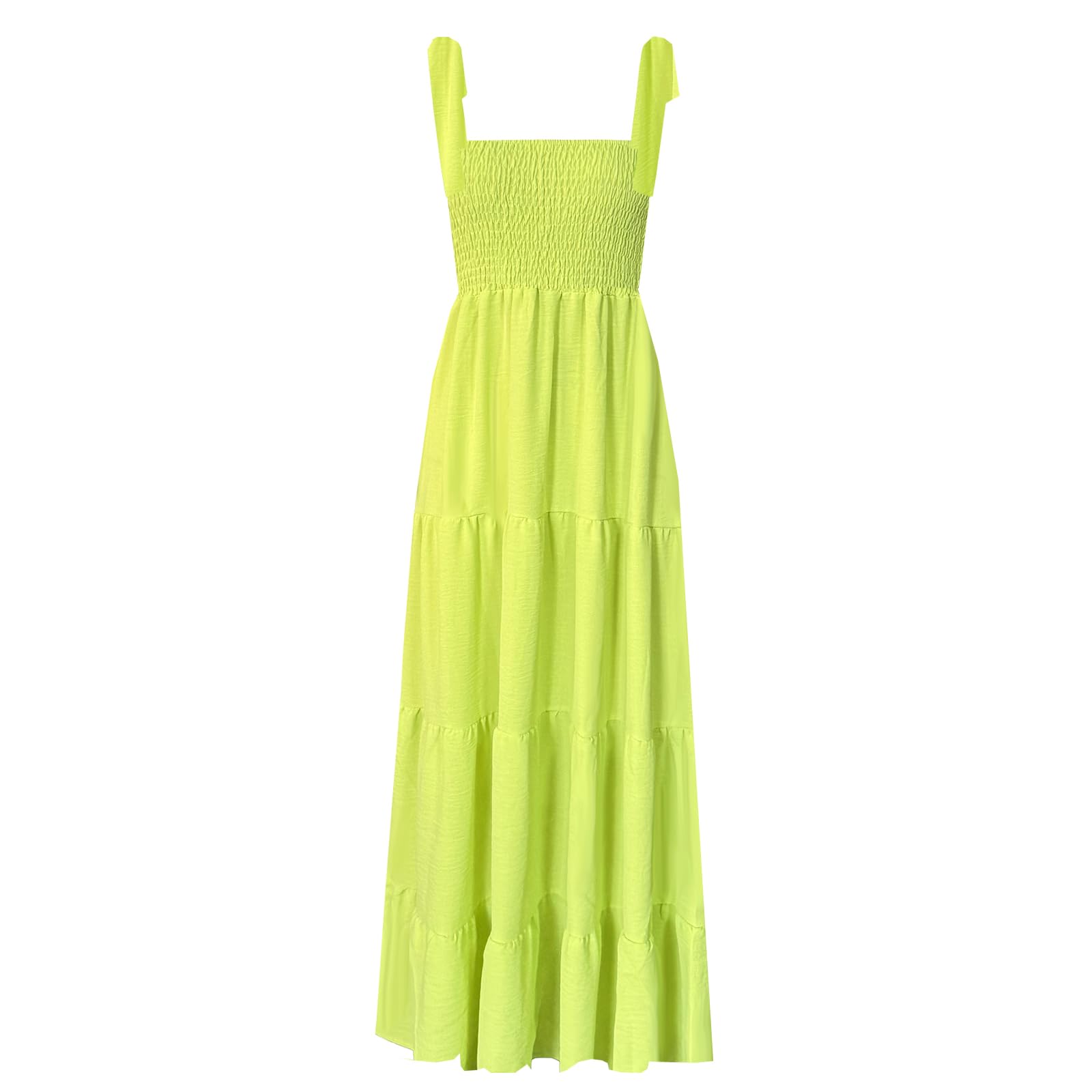 kinstell - Women's Summer Boho Spaghetti Strap Square Neck Ruffle Casual Beach P