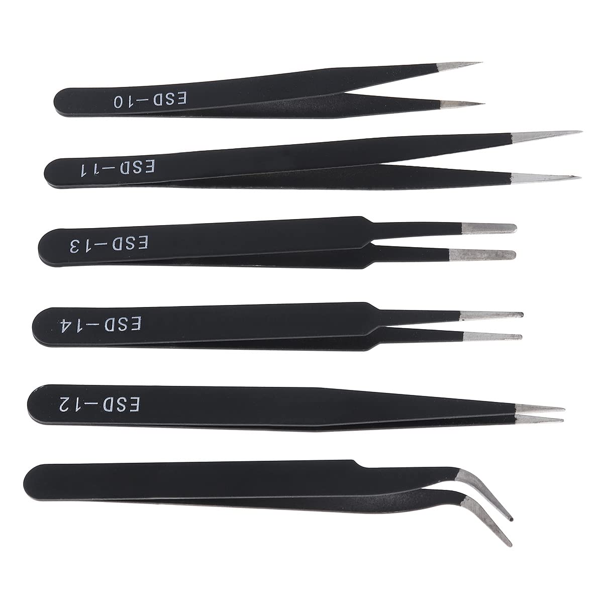 6pcs Precision ESD Tweezers Set, Anti-Static Stainless Steel Tweezers, Non-Magne