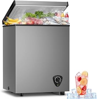 3.5 Cu.Ft Small Chest Freezer - Deep Freezer 7 Adjustable Temperature | Compact mini Freezer with Removable Basket, Energy Saving Super Quiet for Garage, Office, Kitchen, or Apartment, Gray