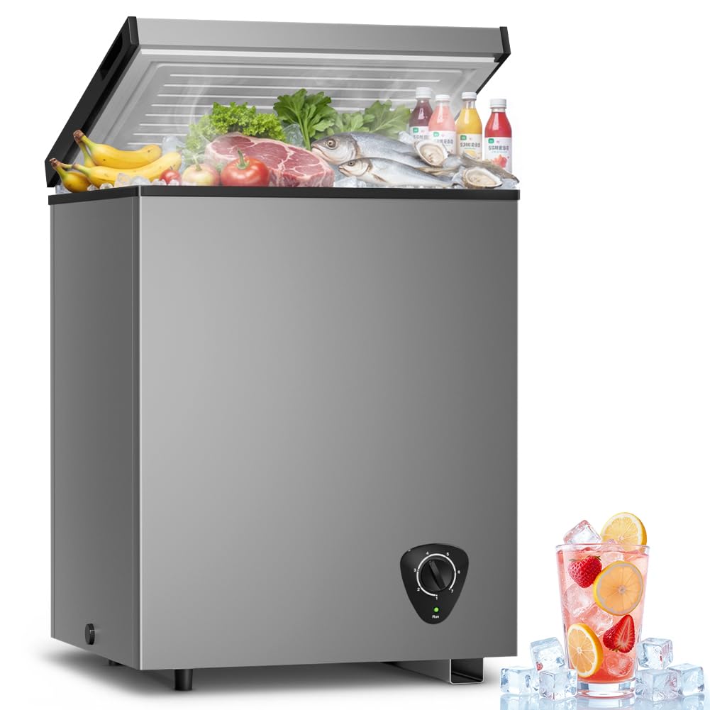 3.5 Cu.Ft Small Chest Freezer - Deep Freezer 7 Adjustable Temperature | Compact 