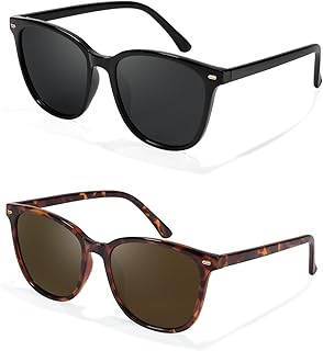 Myiaur Polarized Sunglasses for Women, Trendy Square Shades with UV400 Protection Sun Glasses for Daily (2 Pack)