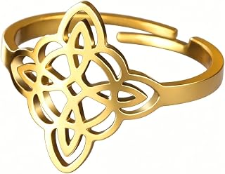 Stainless Steel Celtic Knot Irish Knot Adjustable Ring for Women Fashion Casual Lucky Amulet Gift
