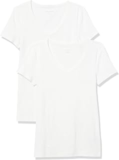 Amazon Essentials Women's Slim-Fit Short-Sleeve V-Neck T-Shirt, Pack of 2