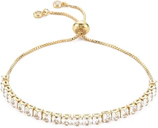 Adjustable CZ Tennis Bracelet Real Gold Plated Thin Brass Slider Bracelet with Clear Cubic Zirconia Women Fashion Wedding Jewelry
