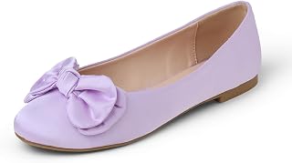 Feversole Women's Round Toe Cute Bow Trim Ballet Flats, Round Toe Flats Decorated with a Pretty Bow for Women Satin