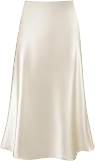 Women's Satin Midi Skirt A Line Silk Long Skirt