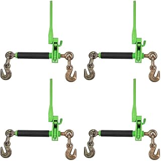 Mytee Products 4 Pack 5/16" - 3/8" Hi-Viz Green Heavy Duty Folding Handle Ratchet Load Binder w/Grab Hook 7,100 lbs WLL | Tie Down Hauling Chain Binders for Flatbed Truck Trailer