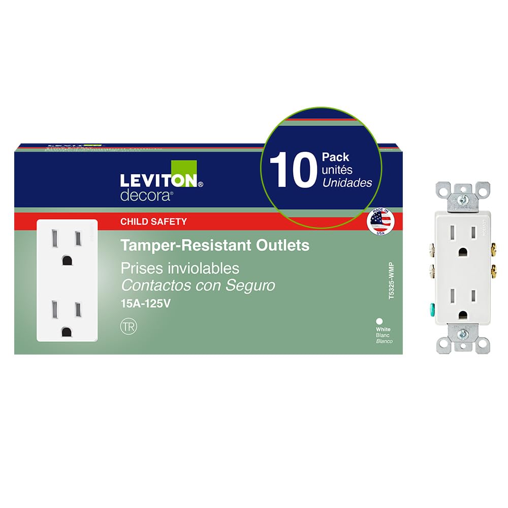 Leviton 15 Amp Decora Tamper-Resistant Duplex Electrical Wall Outlet, 10 Pack, T