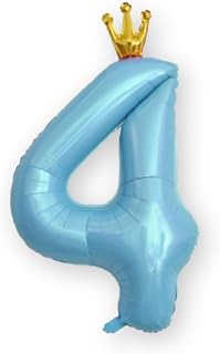 La Kissa Balloon Numbers Birthday Birthday Decoration Balloons with Crown Crown 40 inches Large with Straw Number Balloons Approximately 90cm Anniversary (Crown Blue, 4) | 写真映えする華やかなデザイン・記念撮影やパーティー装飾、サプライズ演出にぴったり・お子様から大人まで幅広く使えるフォトアイテム