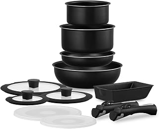 Iris Ohyama Removable Handle Pot and Frying Pan Set, 12-Piece Set, Compatible with IH & Gas Stoves, Diamond-Coated Pans, Lightweight, Non-Stick, Long-Lasting, Oven Safe, Easy to Clean and Store
