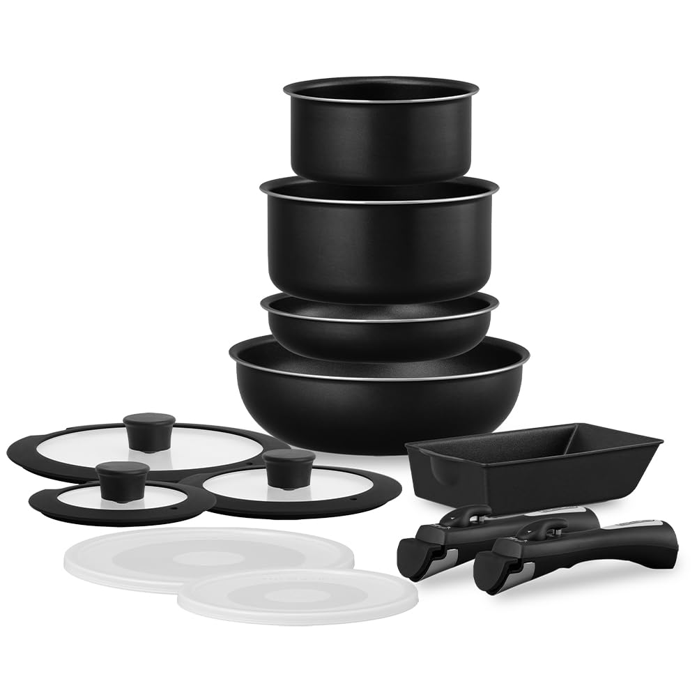 Iris Ohyama Removable Handle Pot and Frying Pan Set, 12-Piece Set, Compatible wi