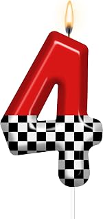 Racing Car Themed Birthday Candle Number 4 Red Checkered Flag Candle Birthday Party Decoration Cake Topper for Reunions Theme Party Supplies (Number 4)