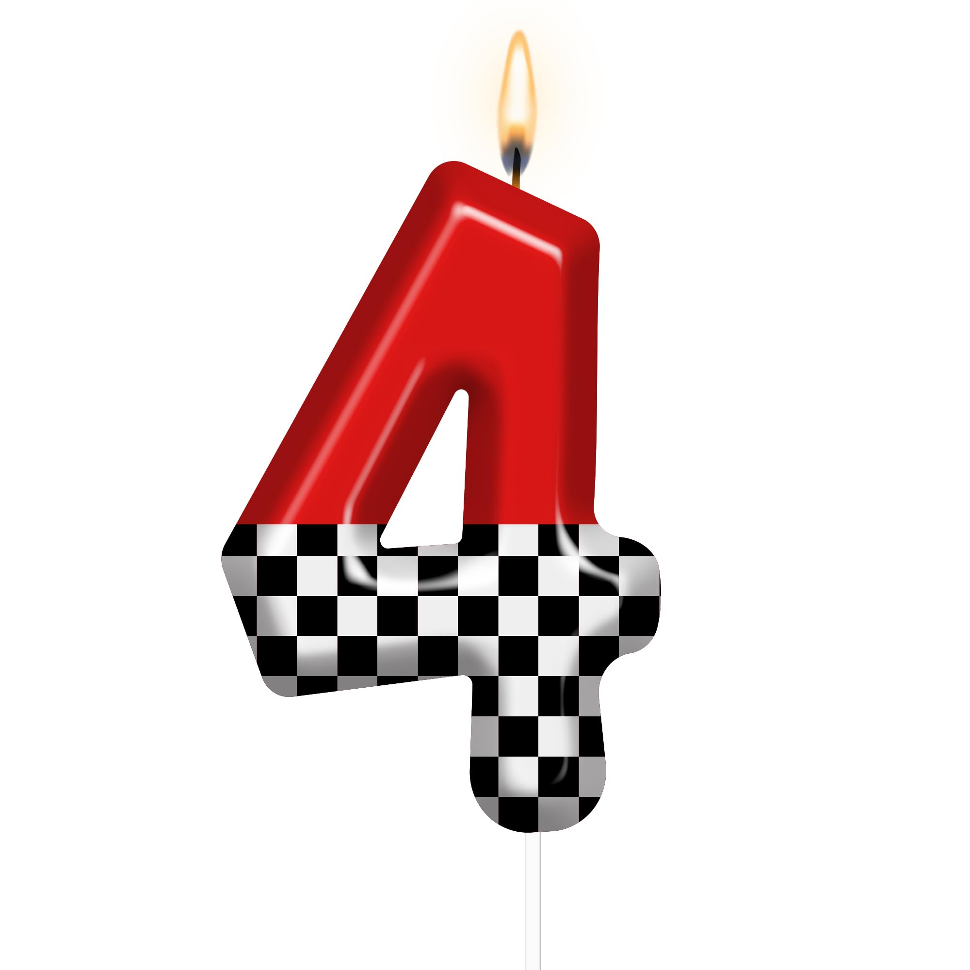 Racing Car Themed Birthday Candle Number 4 Red Checkered Flag Candle Birthday Pa