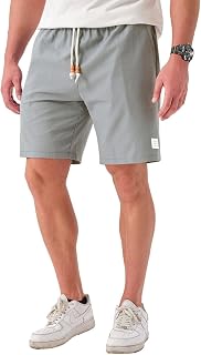 JustSun Men's Linen Shorts Linen Summer Casual Trousers Lightweight Breathable with Drawstring
