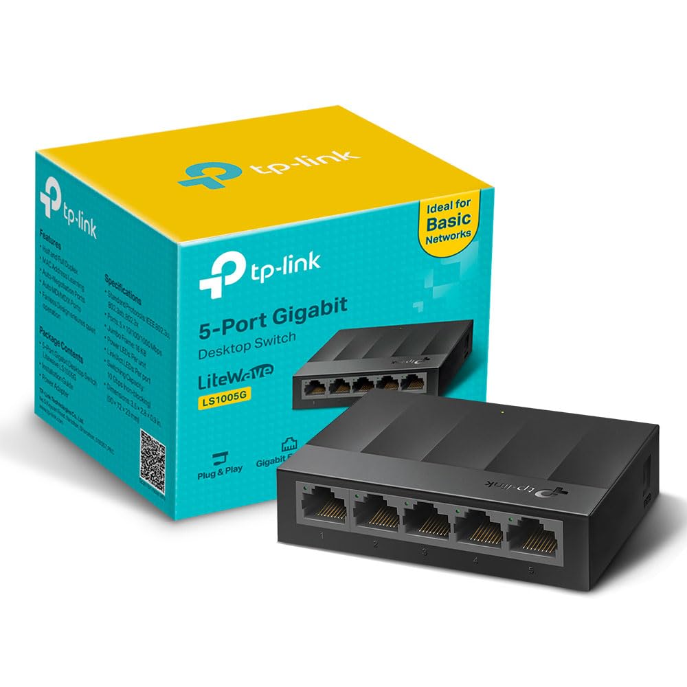 TP-Link LS1005G 5-Port Desktop/Wallmount Gigabit Ethernet Switch/Hub, Network Sp