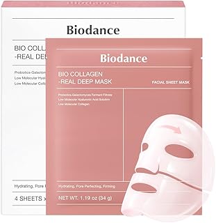 BIODANCE Bio-Collagen Real Deep Mask, Hydrating Overnight Hydrogel Face Mask, Pore Minimizing, Elasticity, Plumping, Travel Essentials & Self Care Gifts for Women, Korean Skin Care | 1.19oz(34g) x 4ea