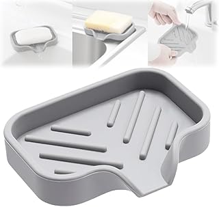 Silicone Soap, Dish & Kitchen Soap Tray - Self Draining Soap Dish, Large Sponge Holder for Kitchen Sink | Durable Rubber Soap Dish with Drainer