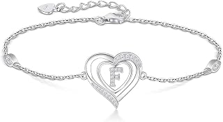 RIVIKO Heart Initial Bracelets for Women,925 Sterling Silver Letter Bracelets, Personalized Charm Alphabet Jewelry Valentines Christmas Mother’s Day Birthday Gifts for Women Friend Her Mom Wife Lady