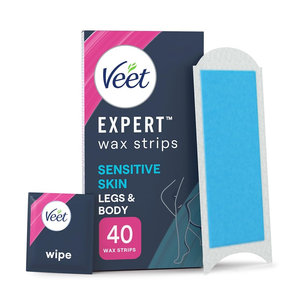 Veet Expert Legs & Body Cold Wax Strips, Sensitive Skin, 40 Strips, 4 Wipes | Ha