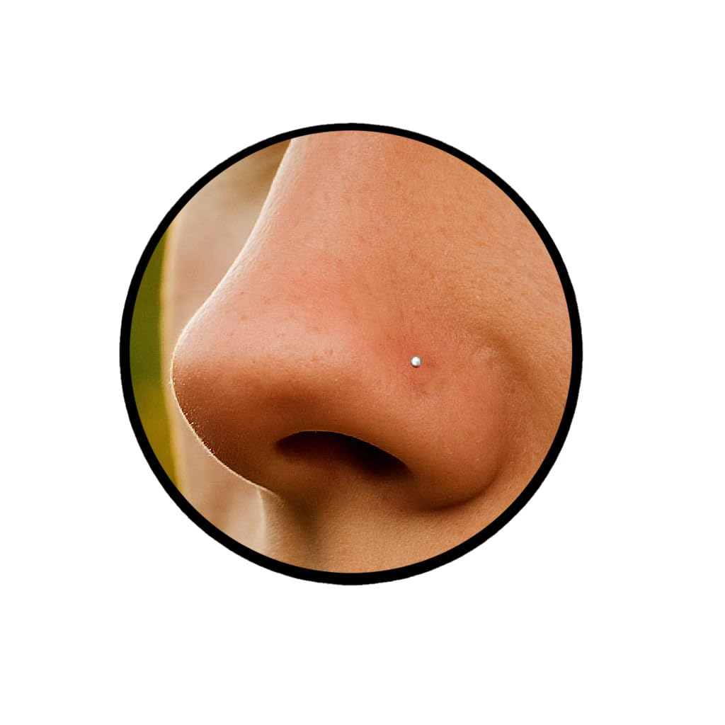 1mm Silver Nose Stud – Ultra Tiny 24 Gauge L Shape Nose Pin with Small Ball – Da
