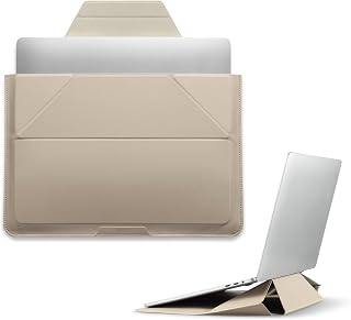 MOFT Laptop Carry Sleeve, 2-in-1 Laptop Bag & Stand for 16" MacBook Air/Pro & Dell/HP/Lenovo/Asus, Stylish Slim Computer Sleeve Bag with Expandable Storage for Computer Accessories, Beach White