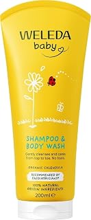 Weleda Baby Calendula Shampoo & Body Wash 2-in-1 Sensitive 200 ml | Soap-free vegan, Mild plant cleansers, Extra mild on eyes, Organic calendula & chamomile, Almond & sesame oils
