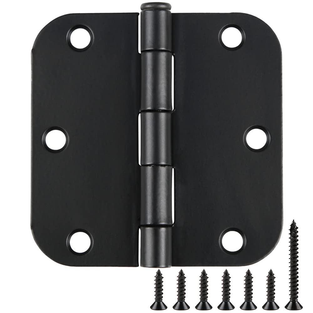 TDCHINGES Rounded Matte Black Door Hinges 3.5 Inch 5/8" Radius Flat 30 Pack | In