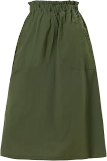 Allegra K Women's Cotton A-Line Skirt Elastic High Waist Casual Midi Skirts